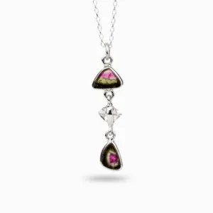 Watermelon Tourmaline & Herkimer Diamond Necklace