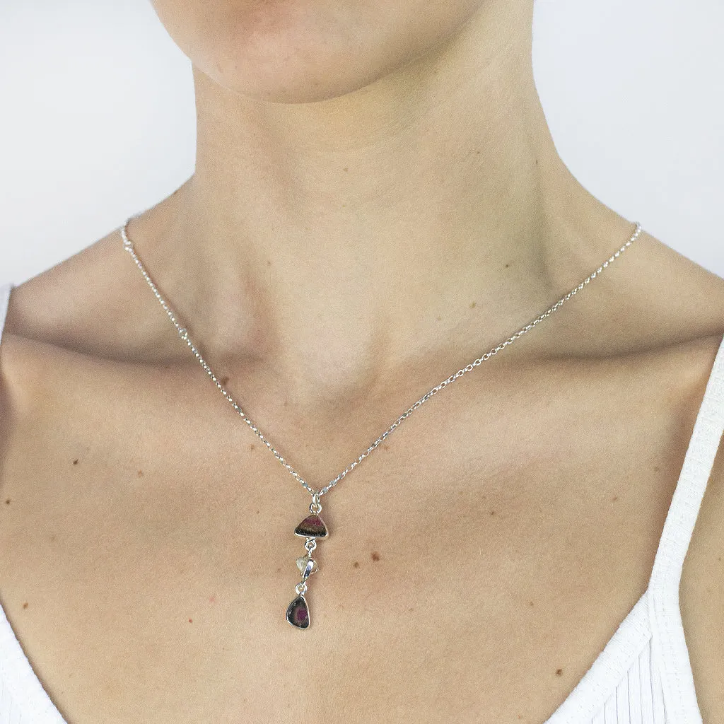 Watermelon Tourmaline & Herkimer Diamond Necklace