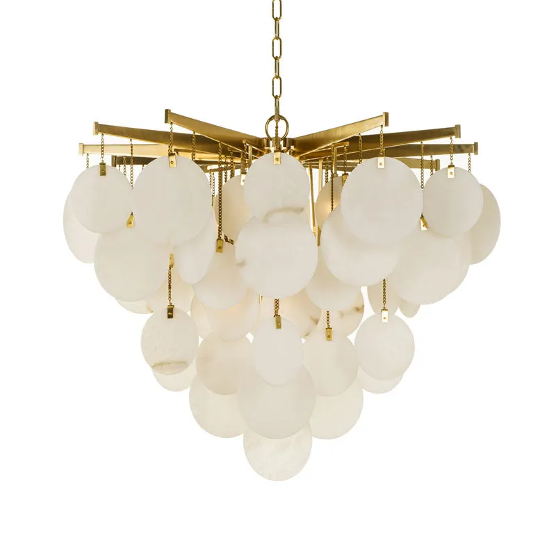 White Alabaster Pendant Chandelier With Brass Frame