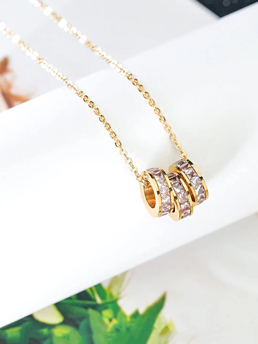 Yellow Chimes Gold Chain Pendant for Women Crystal Rings Gold-Plated Stainless Steel Chain Pendant Necklace for Women and Girls.