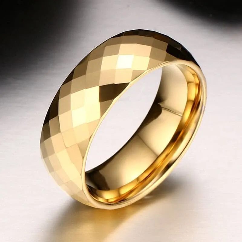 Yellow Gold Rhombus Tungsten Men's Wedding Band