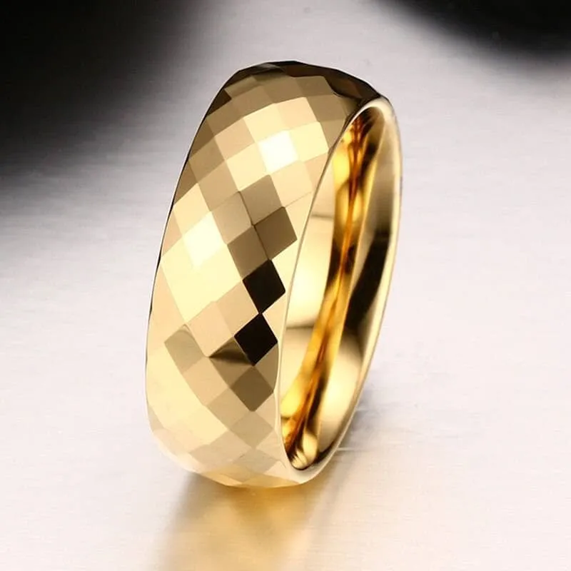 Yellow Gold Rhombus Tungsten Men's Wedding Band