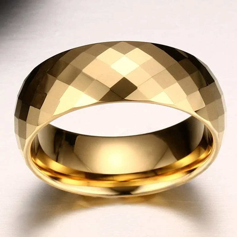 Yellow Gold Rhombus Tungsten Men's Wedding Band