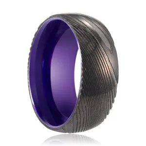 ZINNIA | Purple Ring, Gunmetal Damascus Steel Ring, Domed